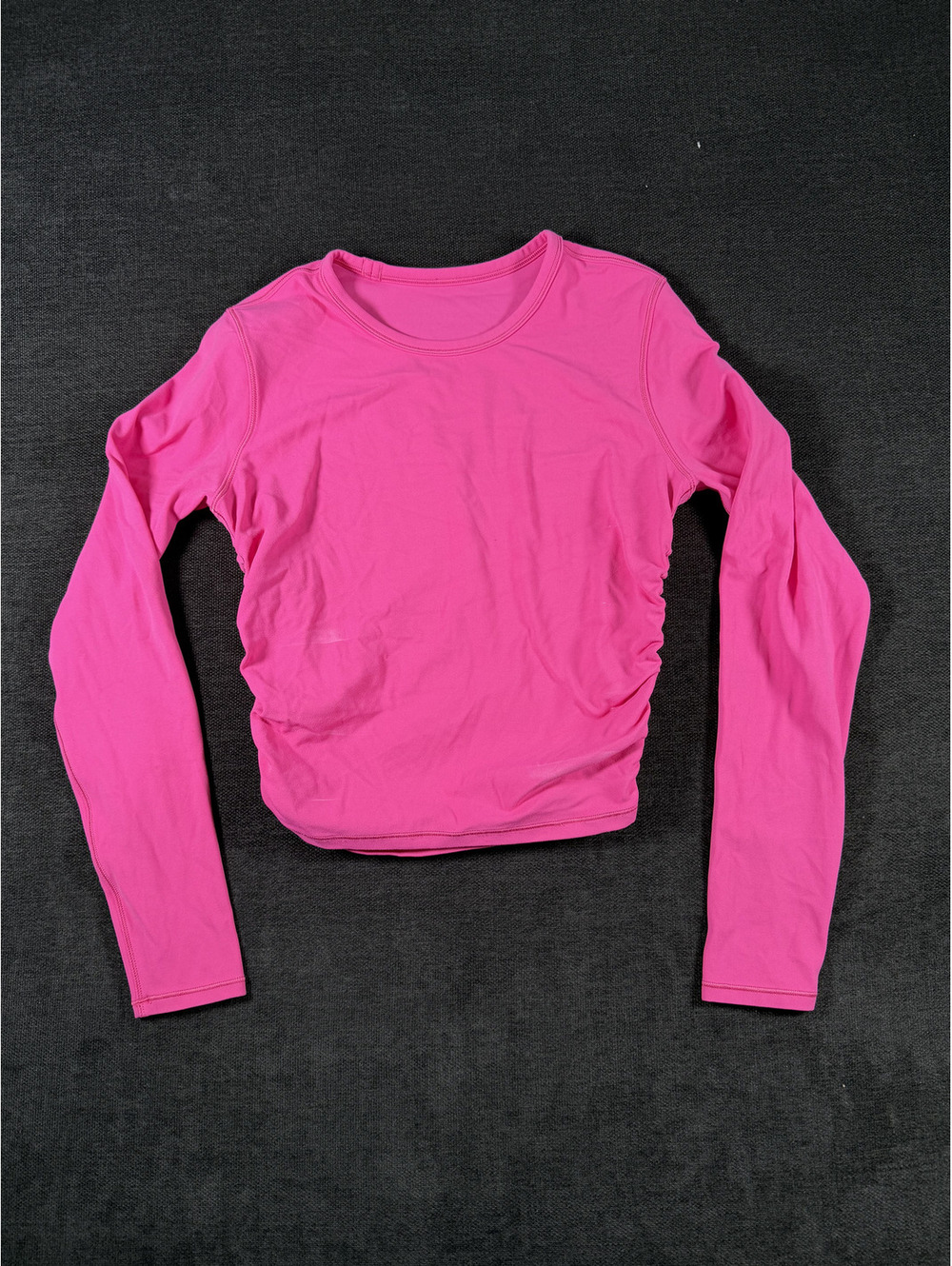 Lululemon Tempo Ruched Long Sleeve Cropped Athletic Shirt Pink
